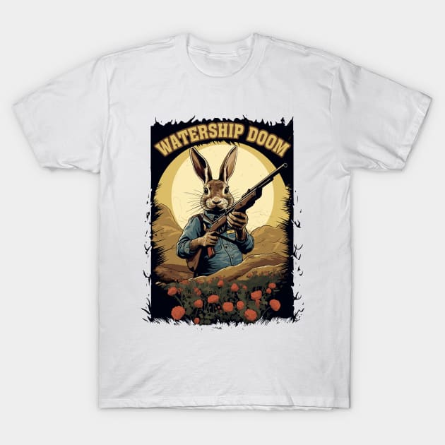 Watership Doom - Renegade Rabbit Warrior T-Shirt by Dazed Pig